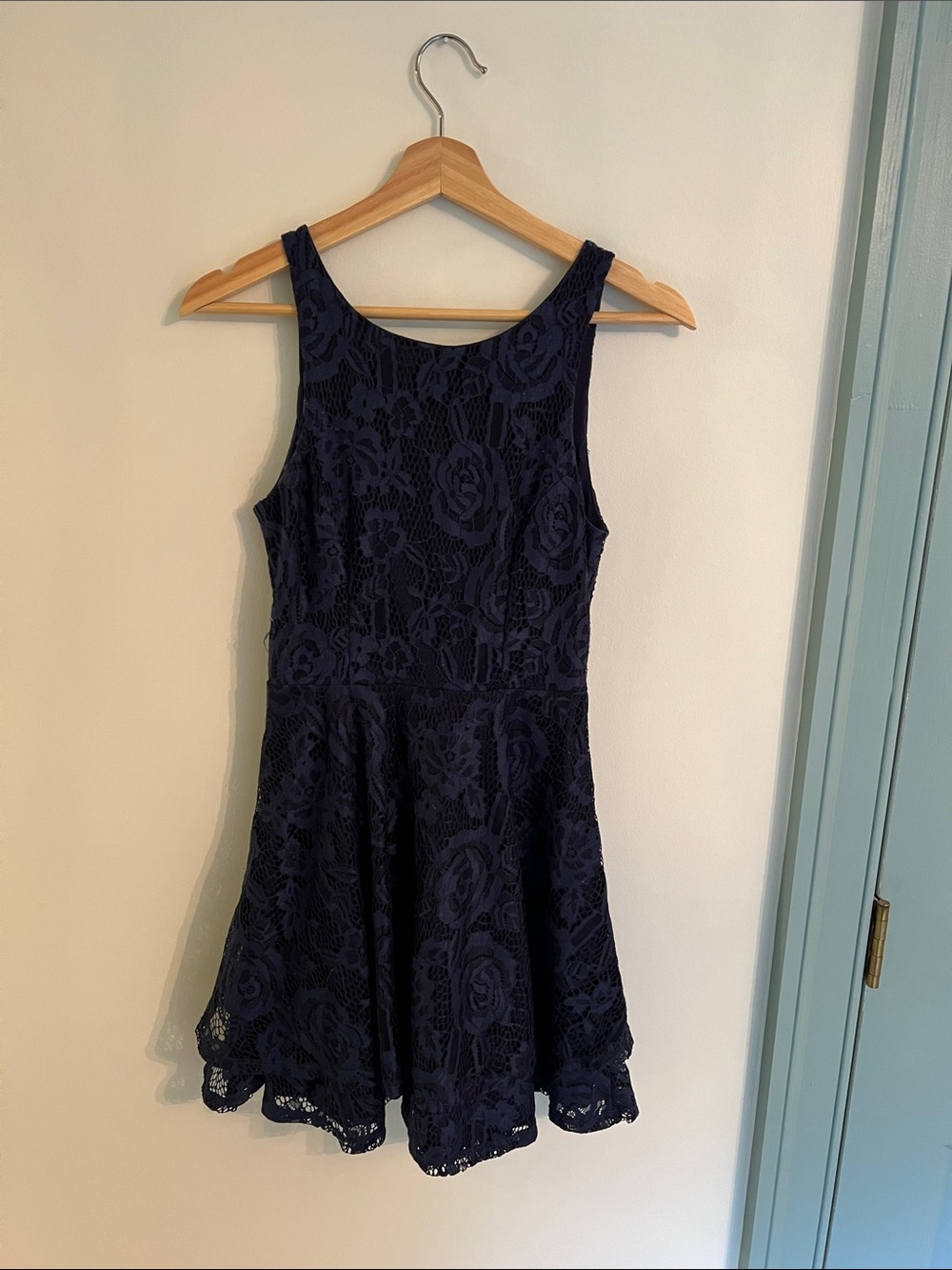 Sleeveless Navy Lace Mini Dress